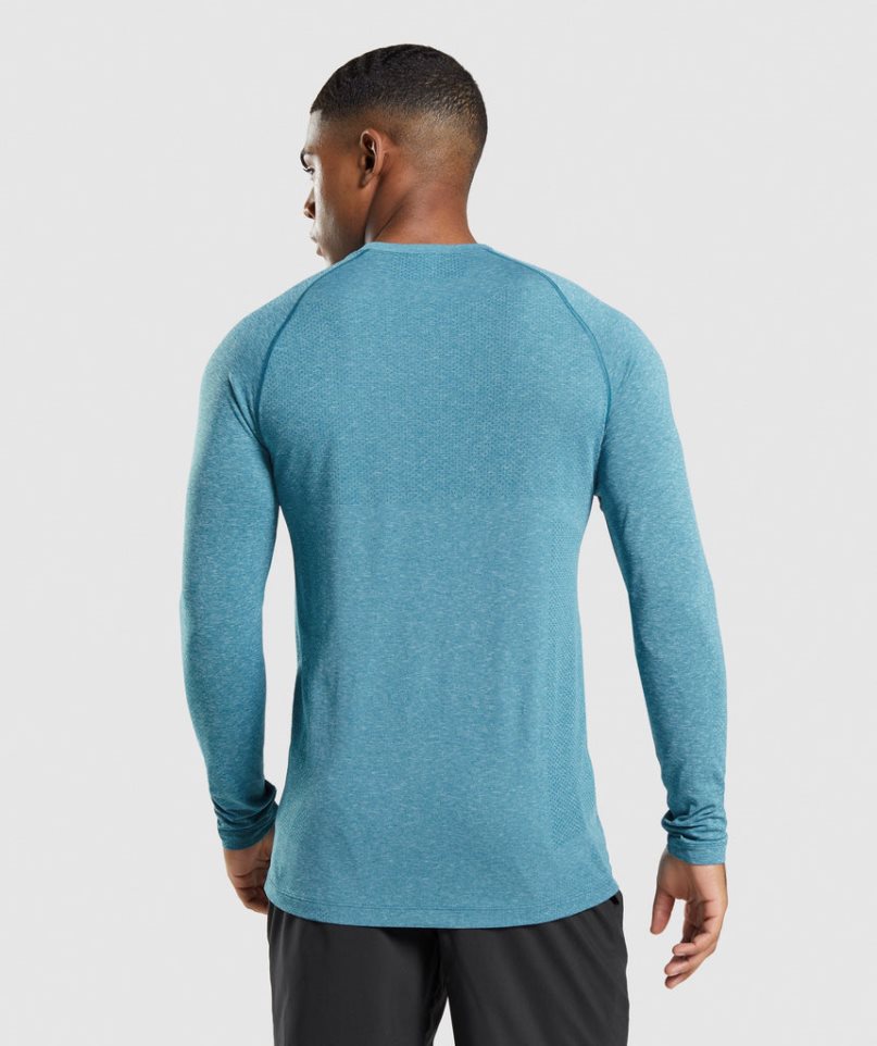 Men's Gymshark Vital Seamless Light Long Sleeve T-Shirts Turquoise | CA 8D75A0